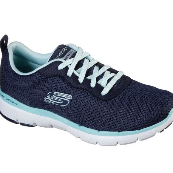 Skechers Navy/Aqua Memory Foam Tennis Shoe Sneakers - Picture 2 of 4